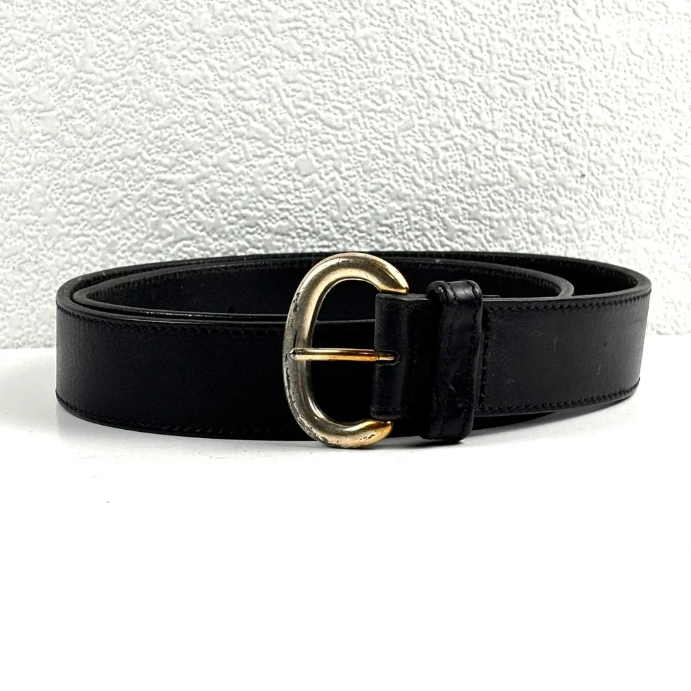 Eddie Bauer Belt Mens XL Black Italian Leather Solid Brass USA Heritage Classic
